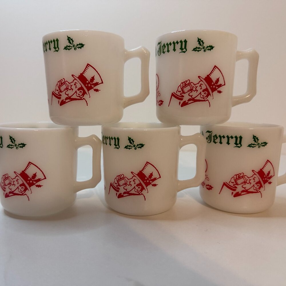 5 Pc Set Vintage Hazel Atlas Tom and Jerry 4oz Egg Nogg Mugs No Chips No Cracks
